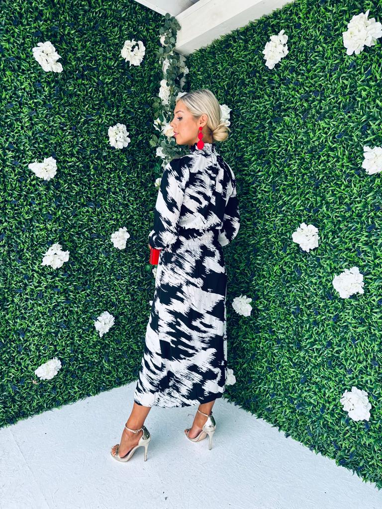 Ide Shirred Detail Midi Dress Monochrome