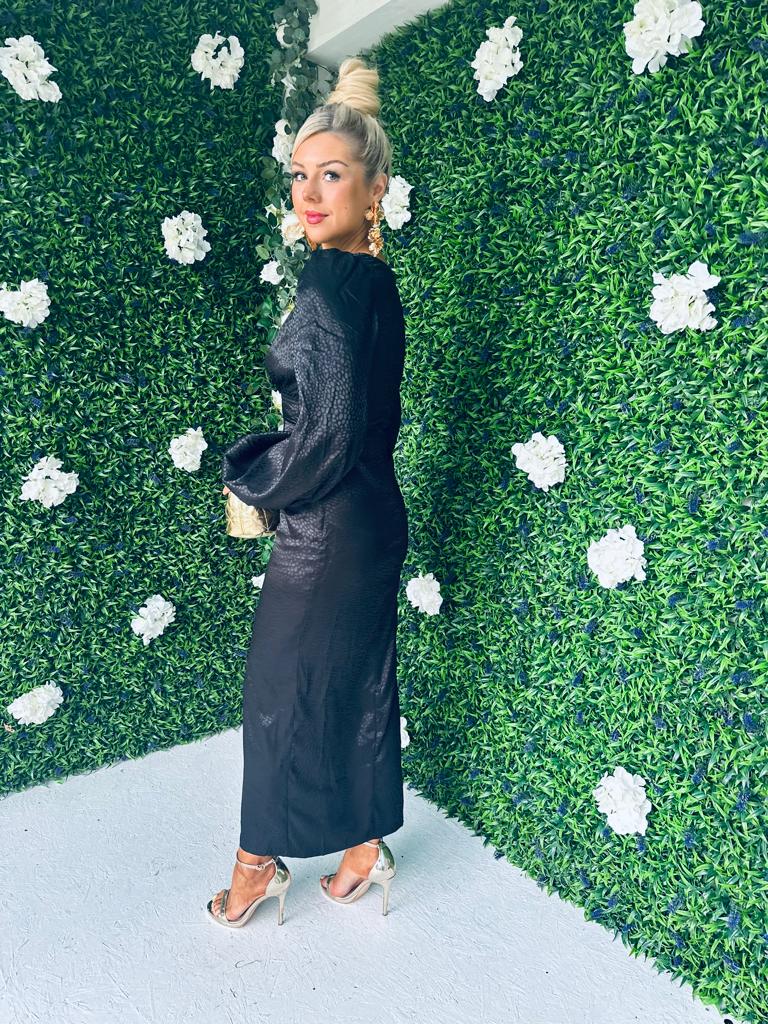 Tia Plunge Midi Dress Leopard Black