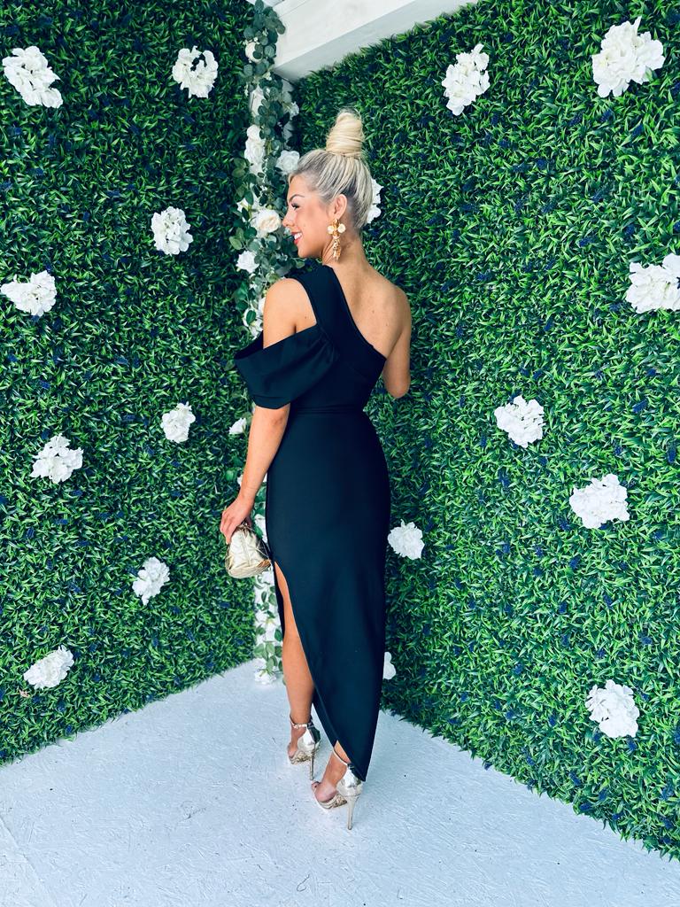 Mia Shoulder Detail Midaxi Dress Black