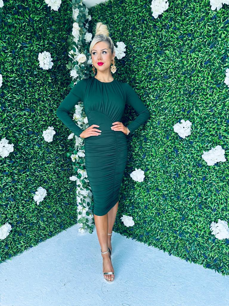 Dara Long Sleeve Ruched Bodycon Dress Forest