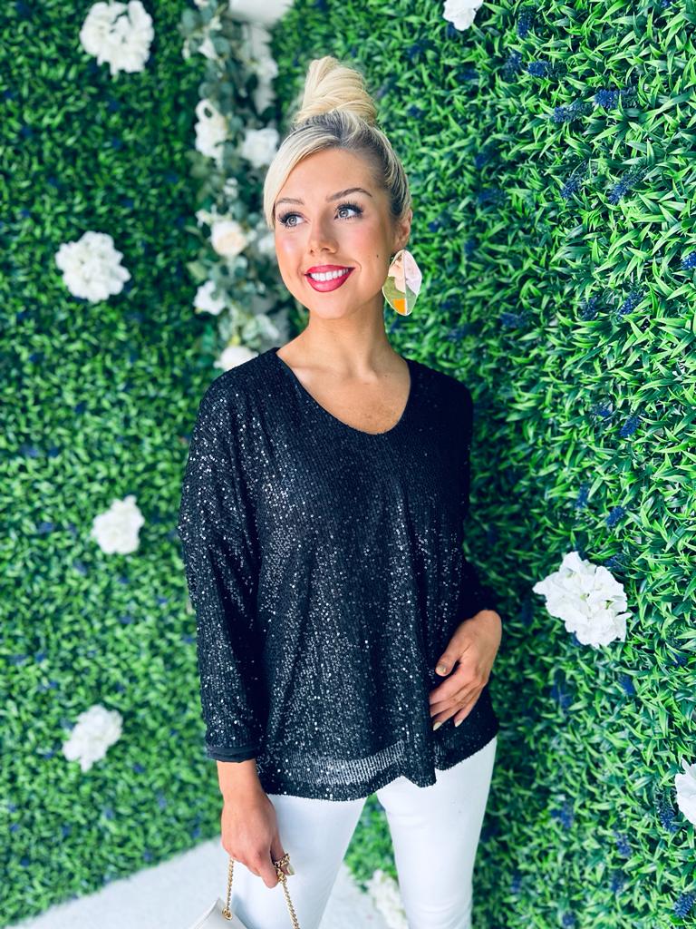 Ailish Sequin Top Black
