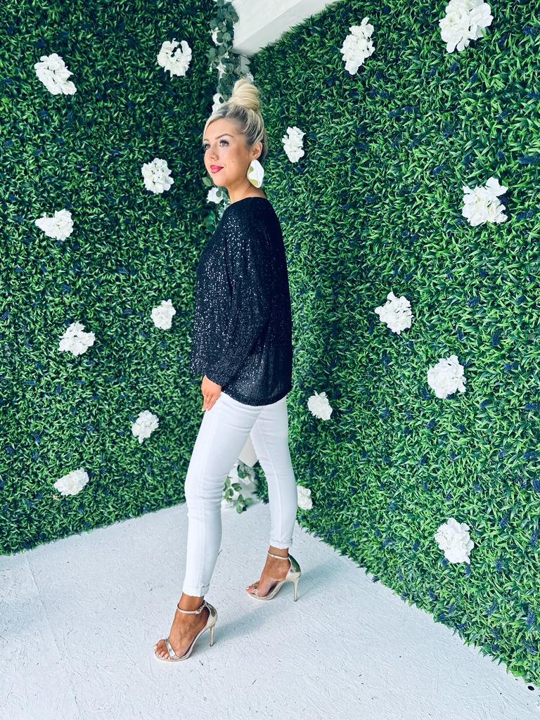 Ailish Sequin Top Black