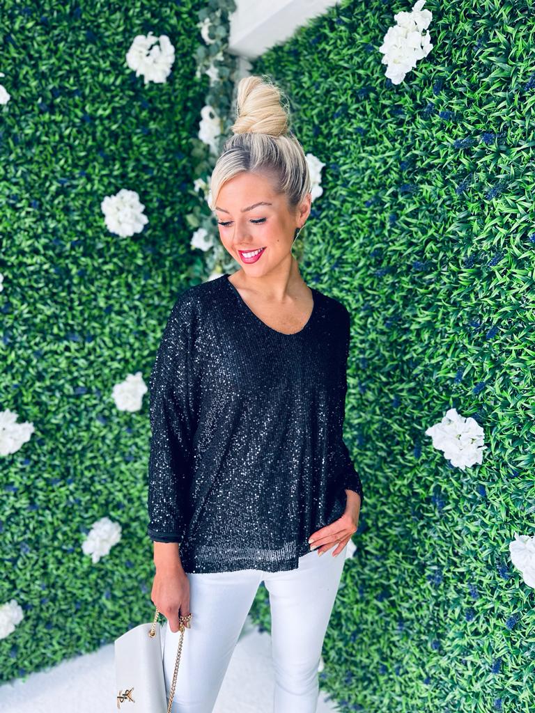 Ailish Sequin Top Black