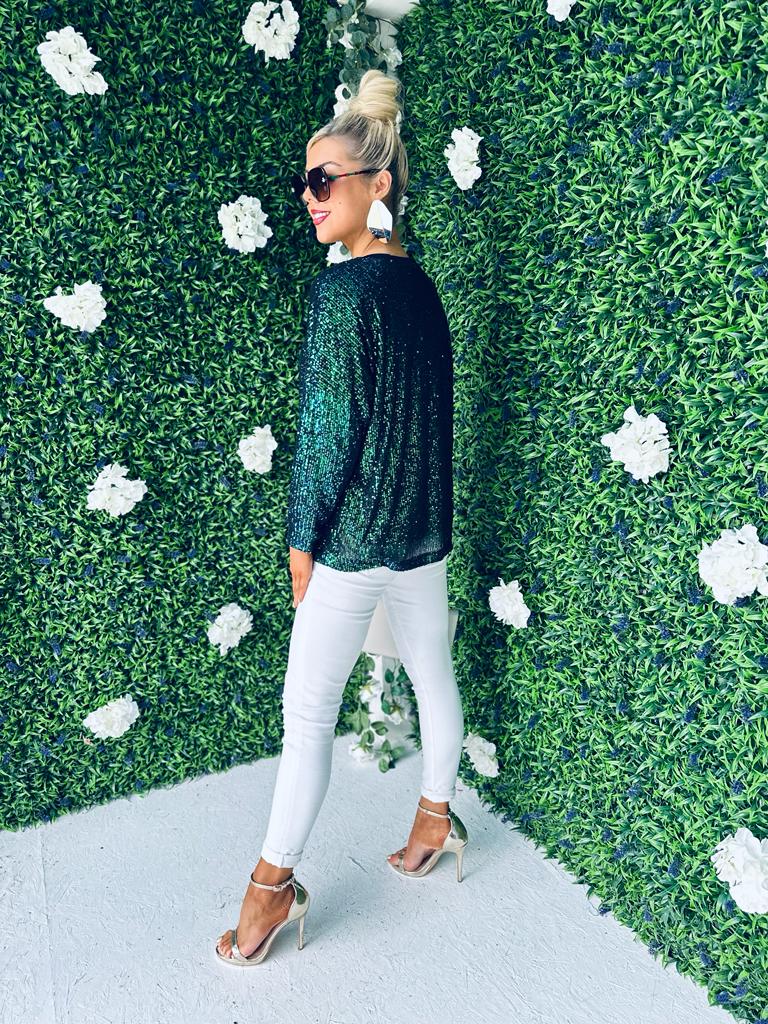 Ailish Sequin Top Forest