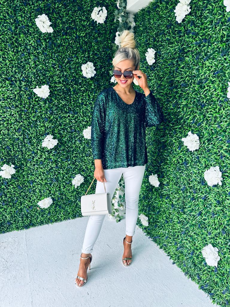 Ailish Sequin Top Forest