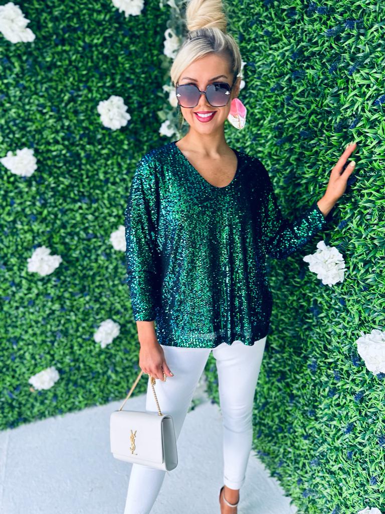 Ailish Sequin Top Forest