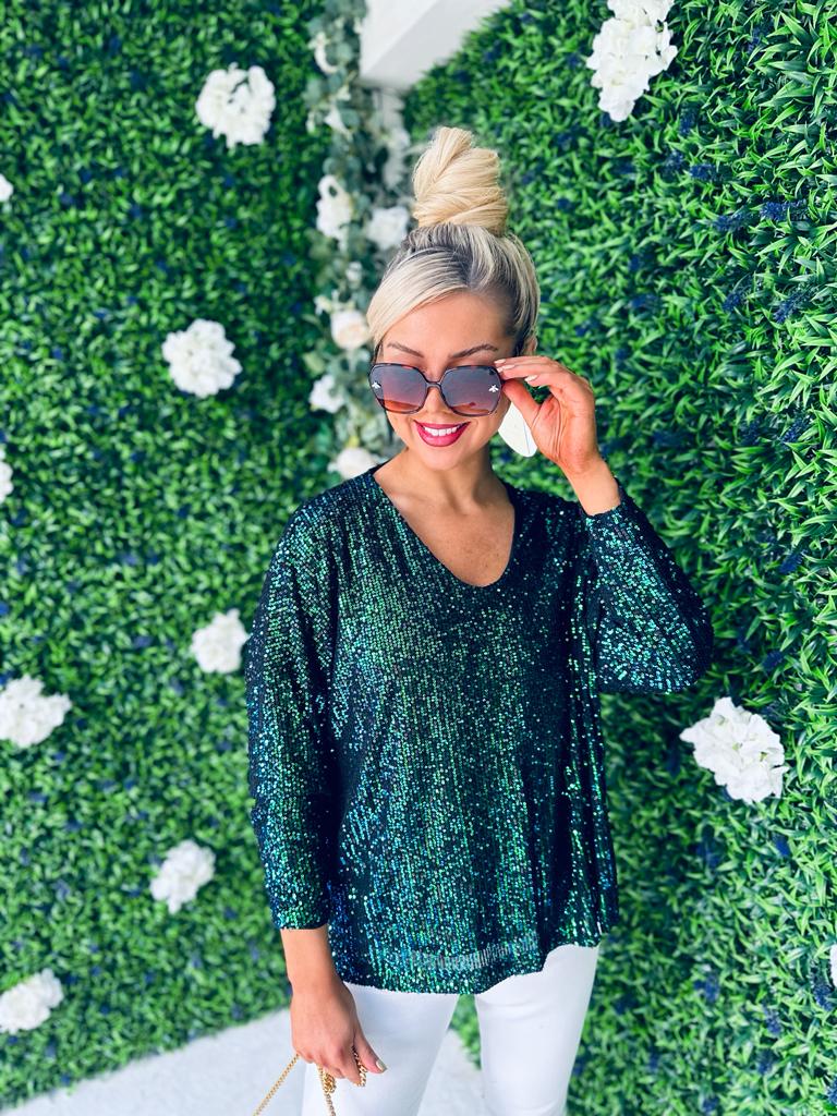 Ailish Sequin Top Forest
