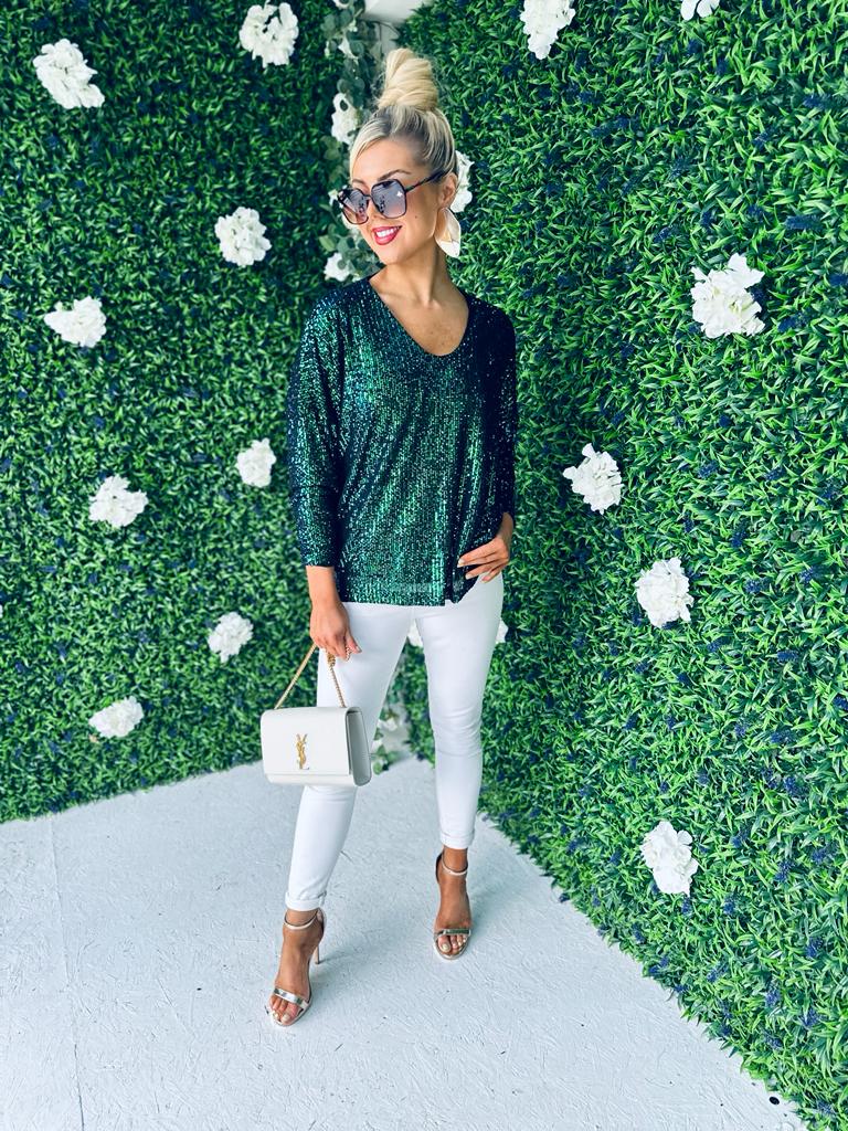 Ailish Sequin Top Forest