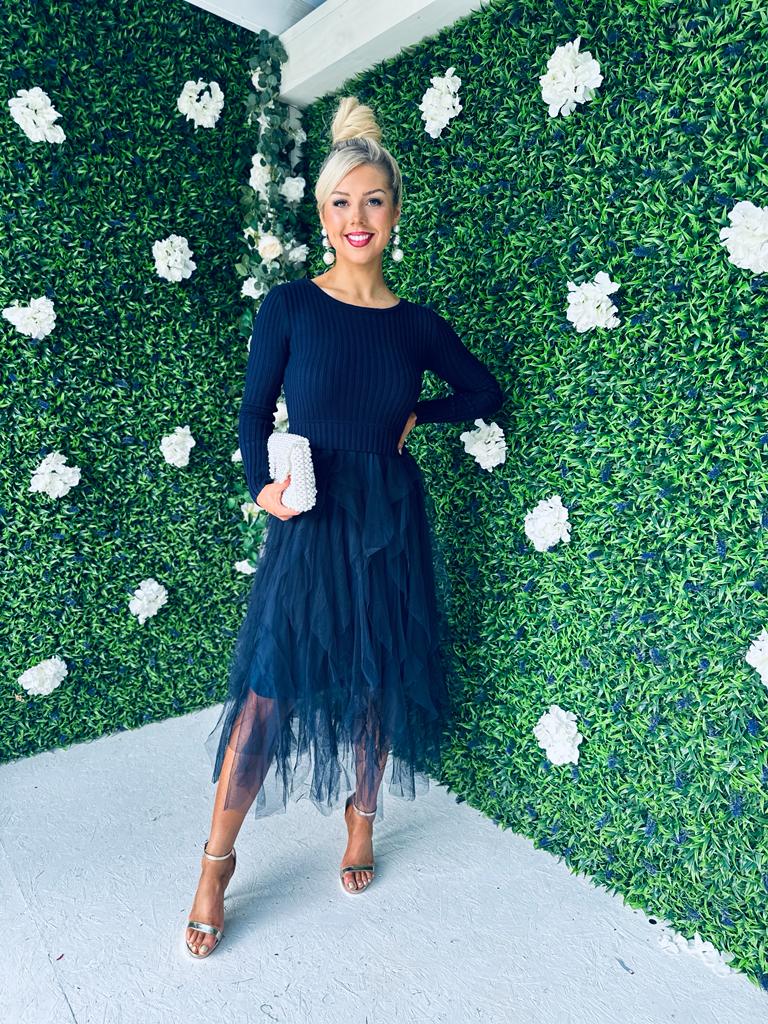 Sami Knit & Tulle Dress Navy Pre Order 30 Sept