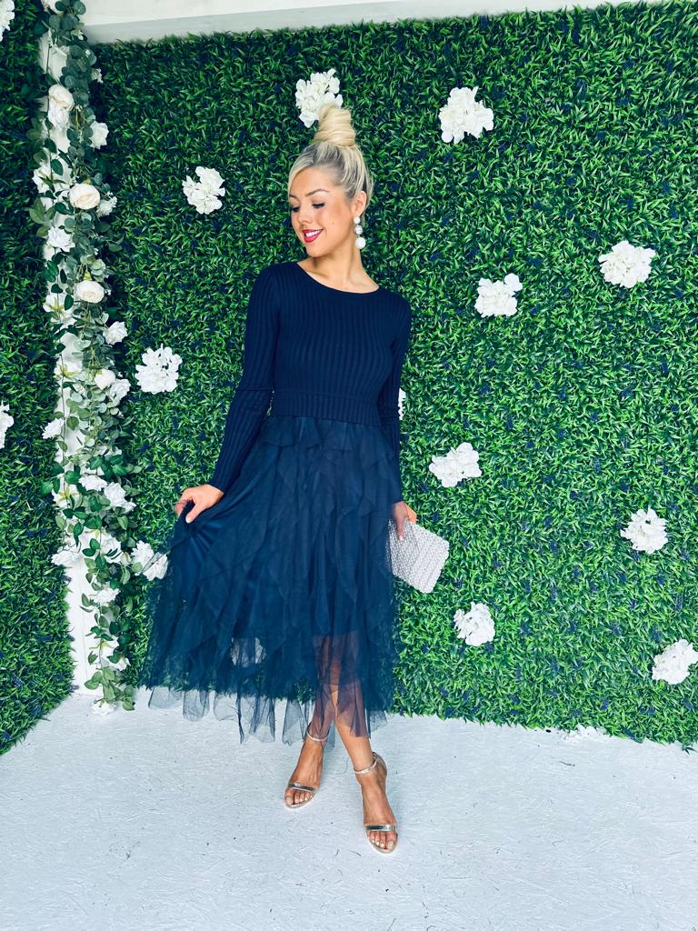Sami Knit & Tulle Dress Navy Pre Order 30 Sept