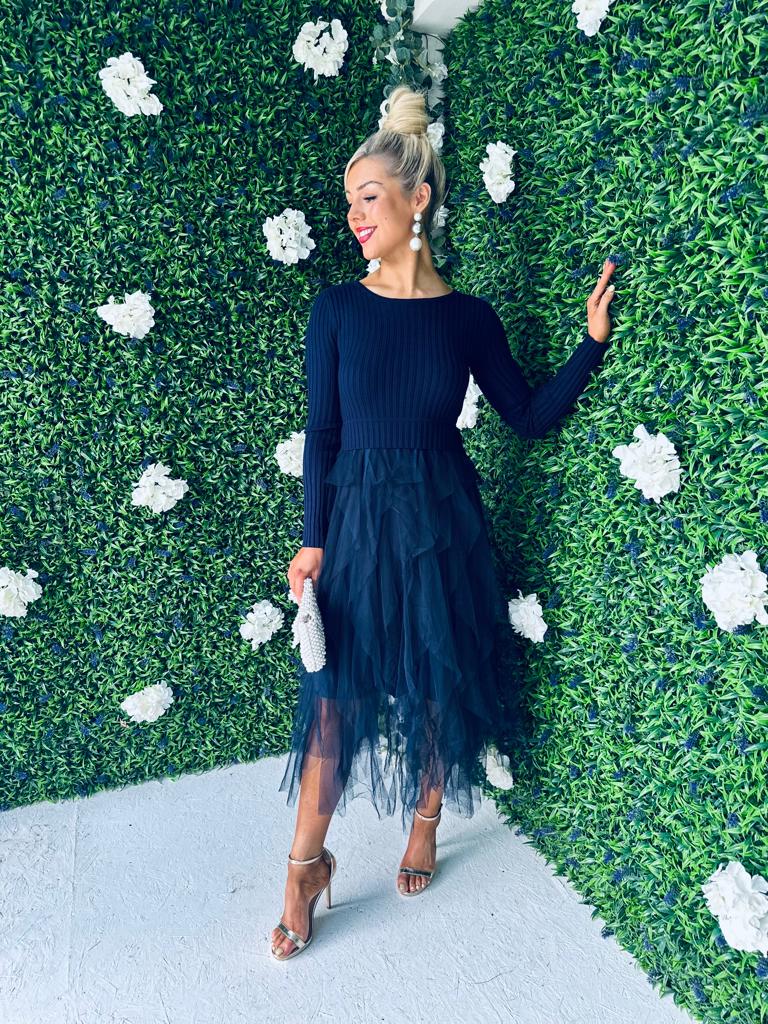 Sami Knit & Tulle Dress Navy Pre Order 30 Sept