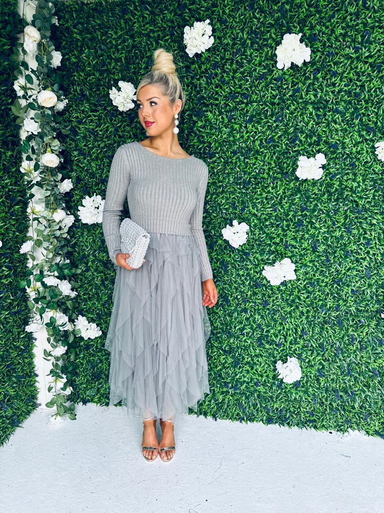 Sami Knit & Tulle Dress Grey Pre Order 12 Dec