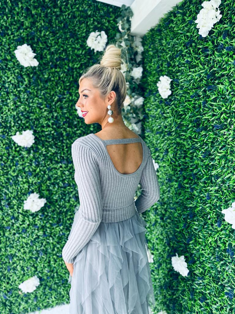 Sami Knit & Tulle Dress Grey Pre Order 12 Dec