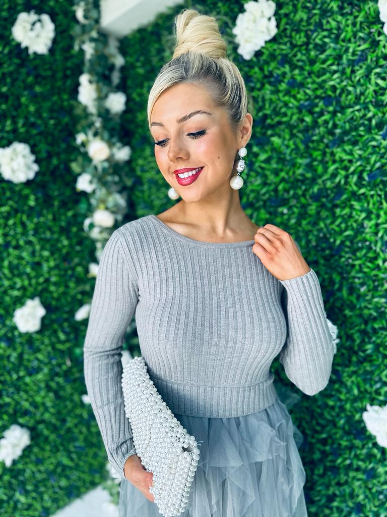Sami Knit & Tulle Dress Grey Pre Order 12 Dec