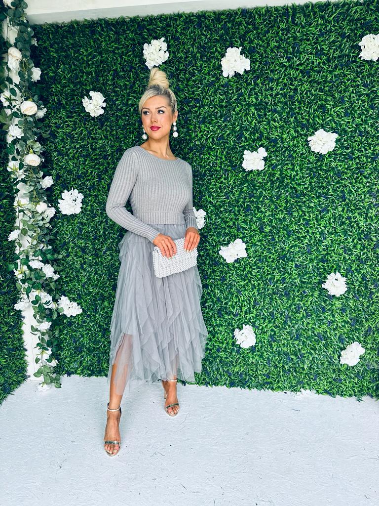Sami Knit & Tulle Dress Grey Pre Order 12 Dec