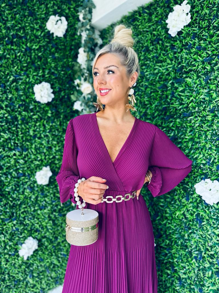 Danni Full Pleat Midi Dress Berry