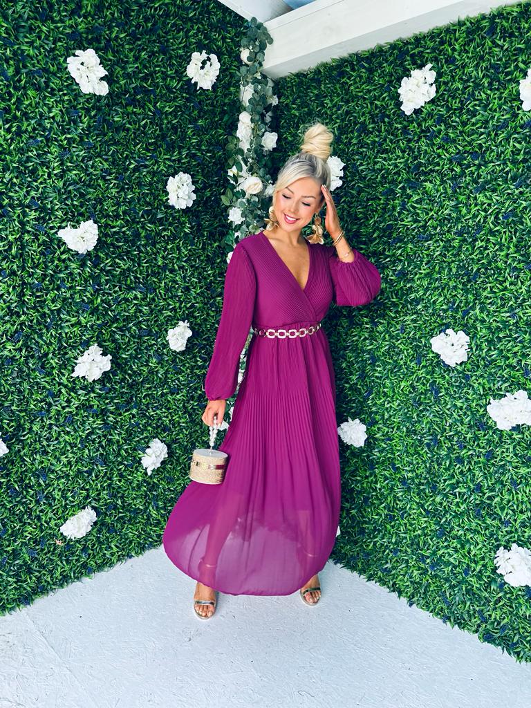 Danni Full Pleat Midi Dress Berry