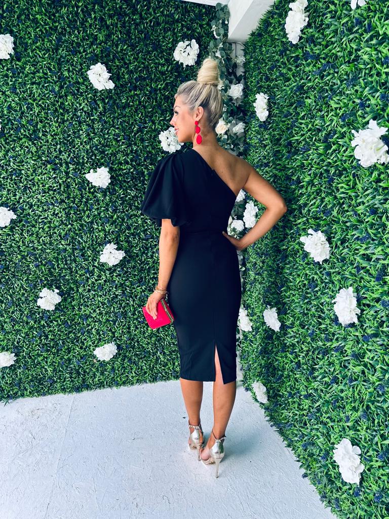 Willow One Shoulder Midi Dress Black
