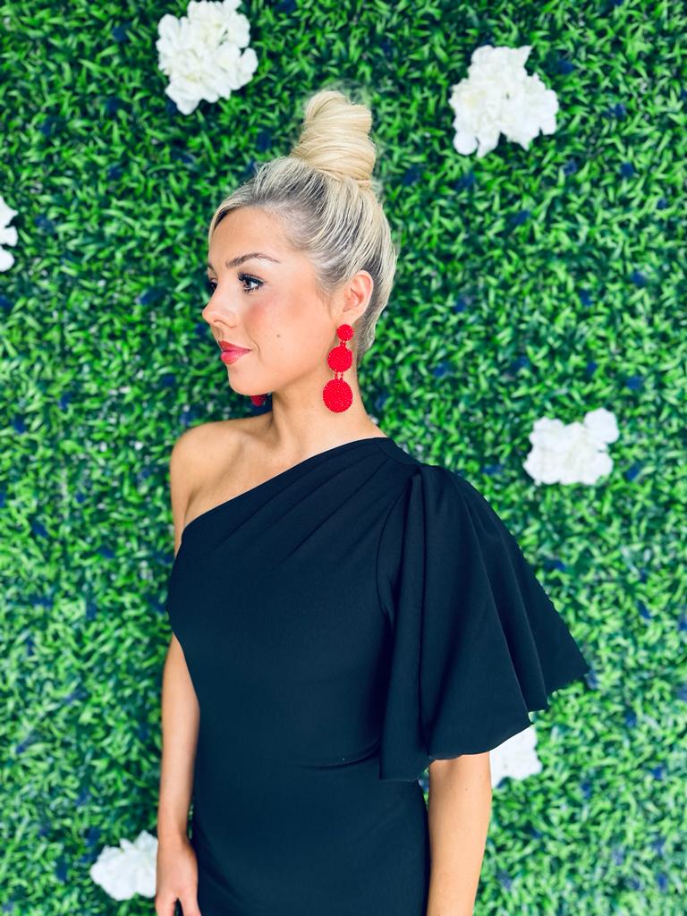 Willow One Shoulder Midi Dress Black