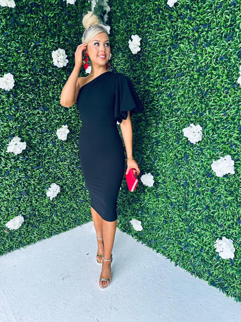 Willow One Shoulder Midi Dress Black