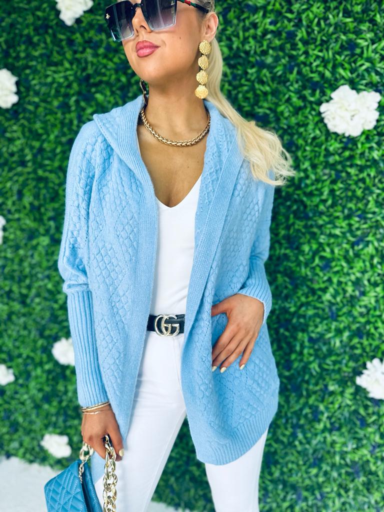 Kasy Hooded Cardigan Blue