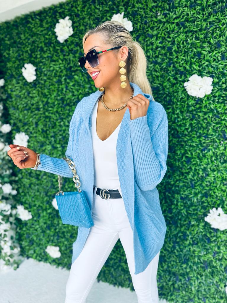 Kasy Hooded Cardigan Blue