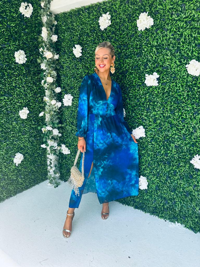 Sabrina Midi Print Dress Marbled Blue