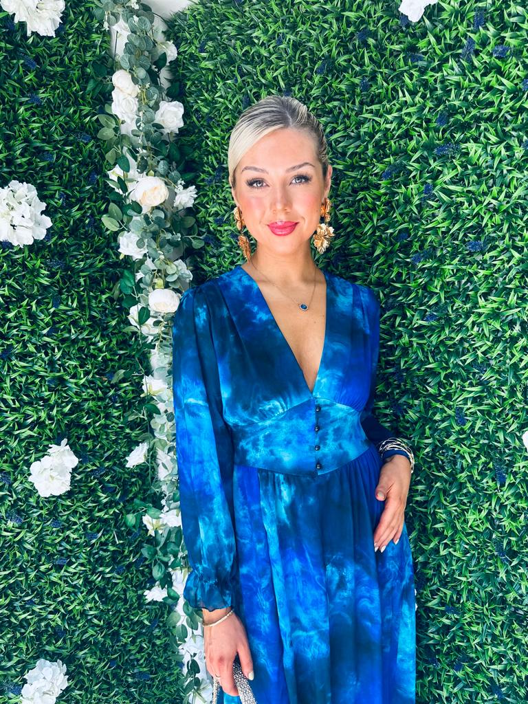 Sabrina Midi Print Dress Marbled Blue