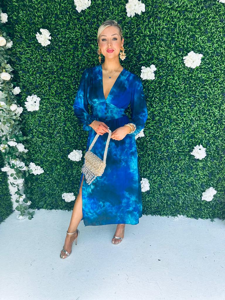 Sabrina Midi Print Dress Marbled Blue