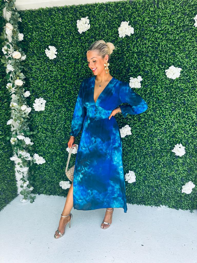 Sabrina Midi Print Dress Marbled Blue