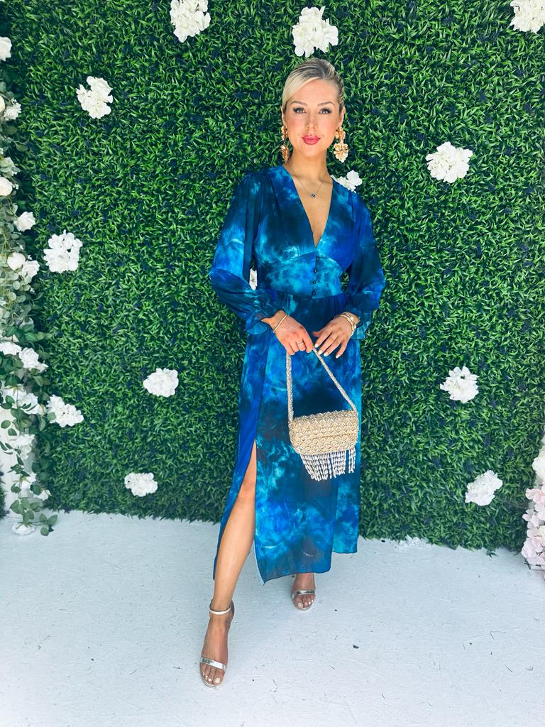 Sabrina Midi Print Dress Marbled Blue