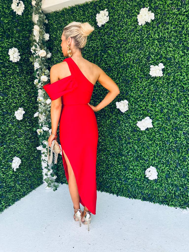 Mia Shoulder Detail Midaxi Dress Red