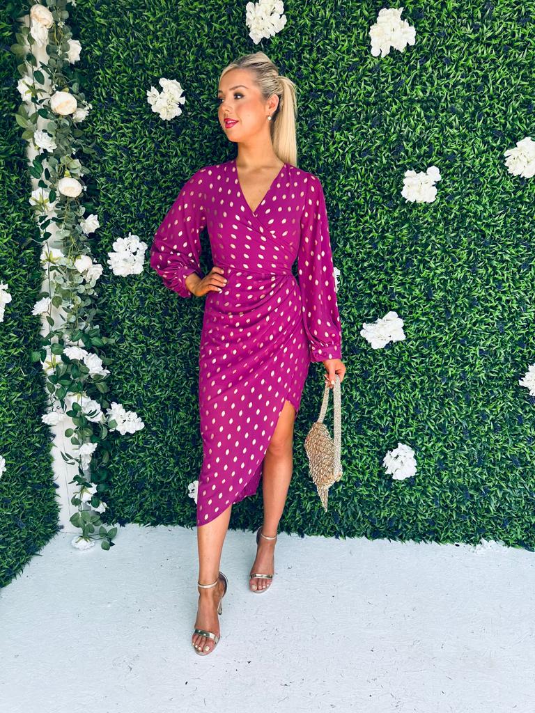 Elsa Gold Foil Long Sleeve Dress Orchid