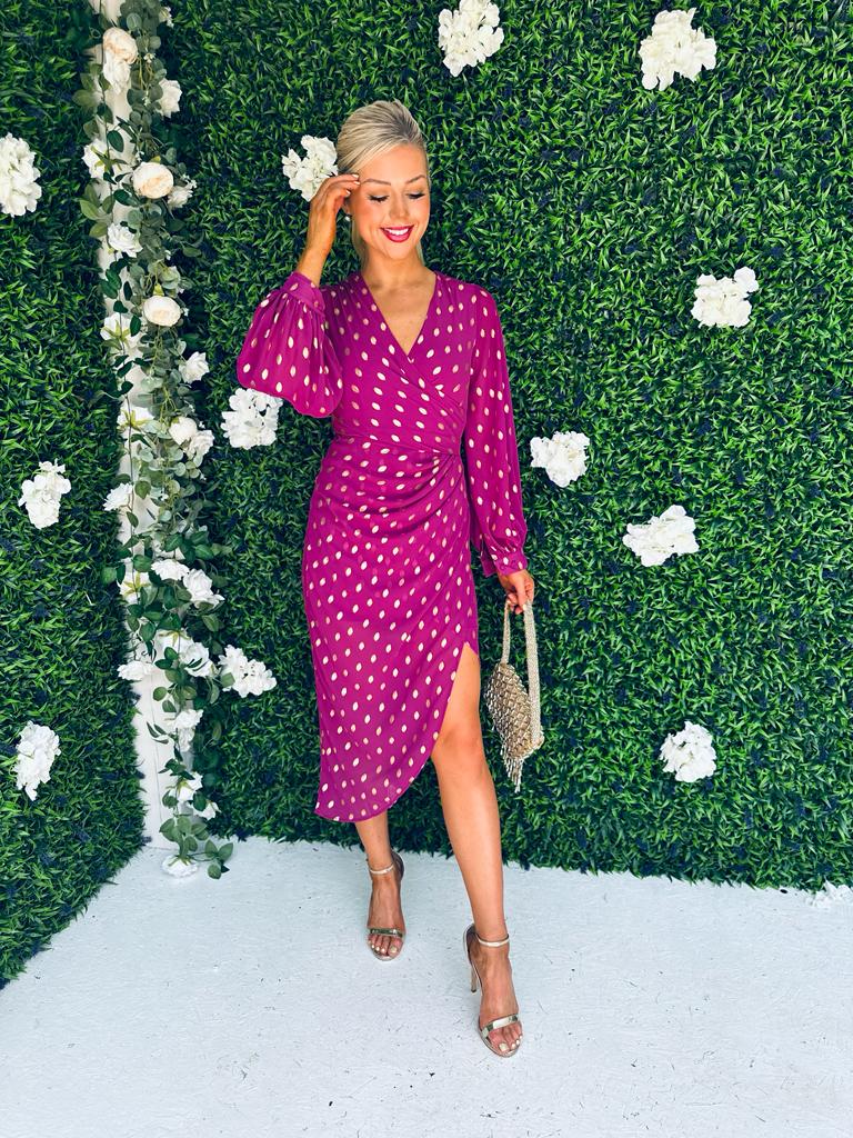 Elsa Gold Foil Long Sleeve Dress Orchid