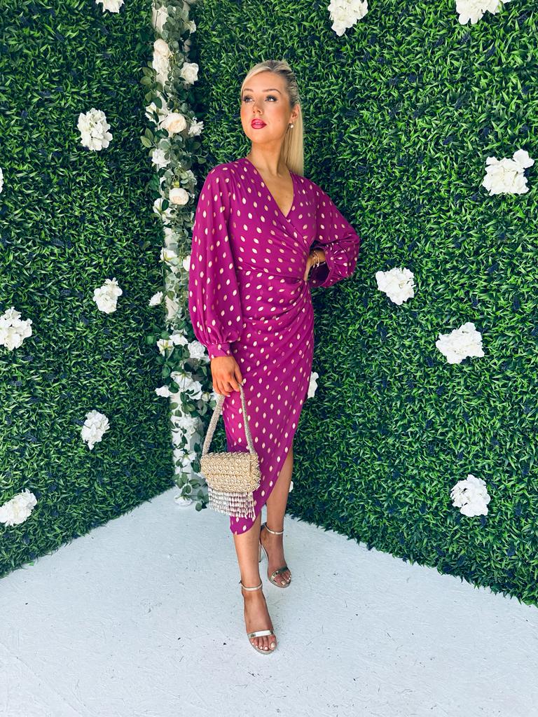Elsa Gold Foil Long Sleeve Dress Orchid