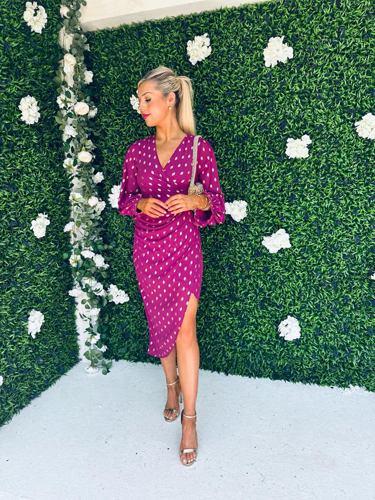 Elsa Gold Foil Long Sleeve Dress Orchid