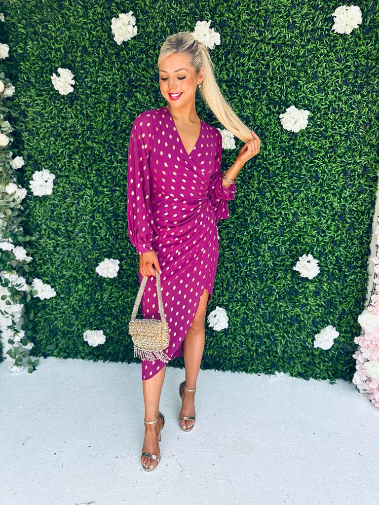 Elsa Gold Foil Long Sleeve Dress Orchid