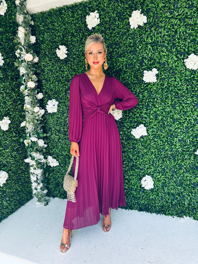 Fraya Pleat Maxi Dress Berry