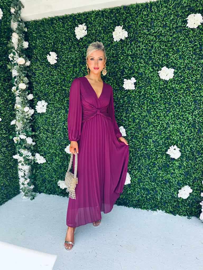 Fraya Pleat Maxi Dress Berry