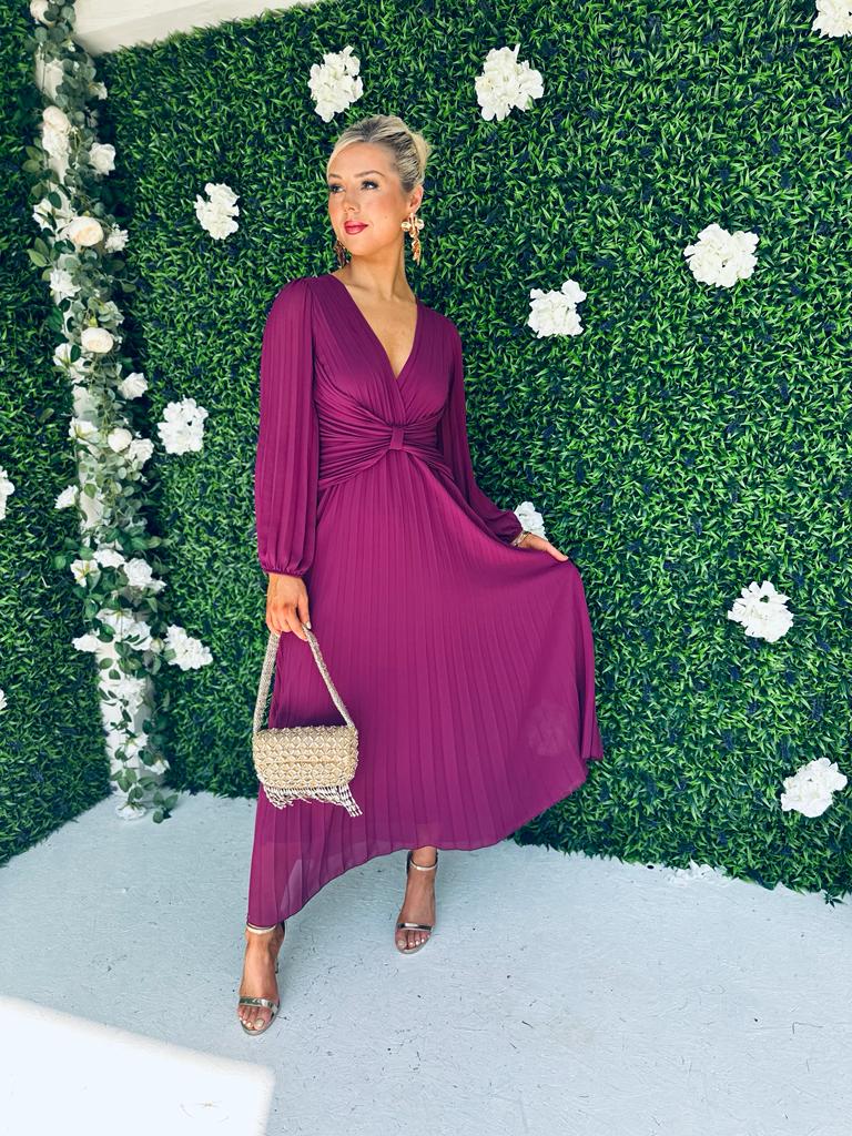 Fraya Pleat Maxi Dress Berry