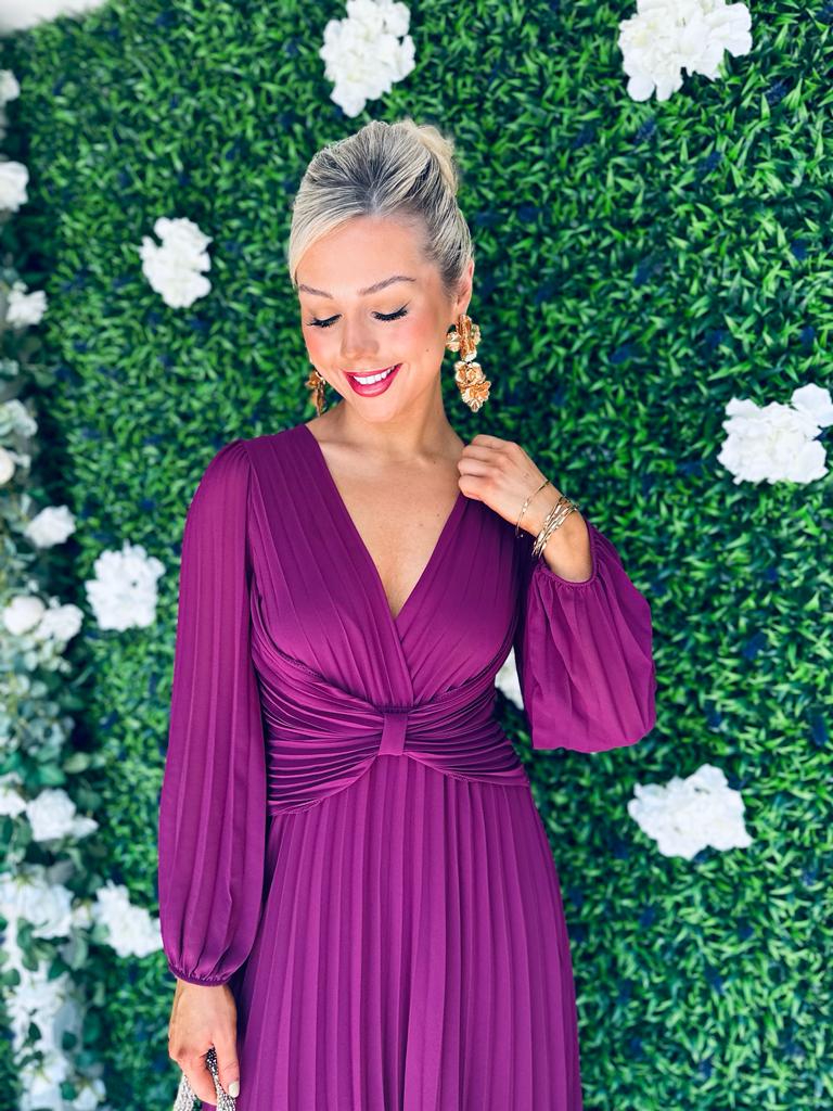 Fraya Pleat Maxi Dress Berry