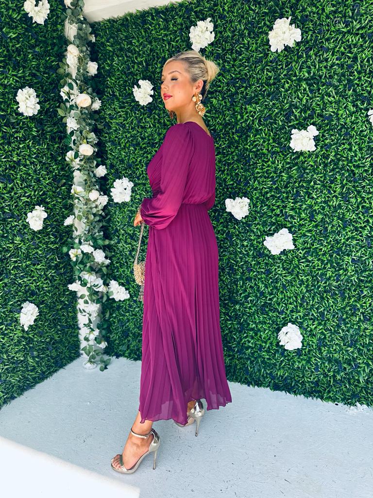 Fraya Pleat Maxi Dress Berry
