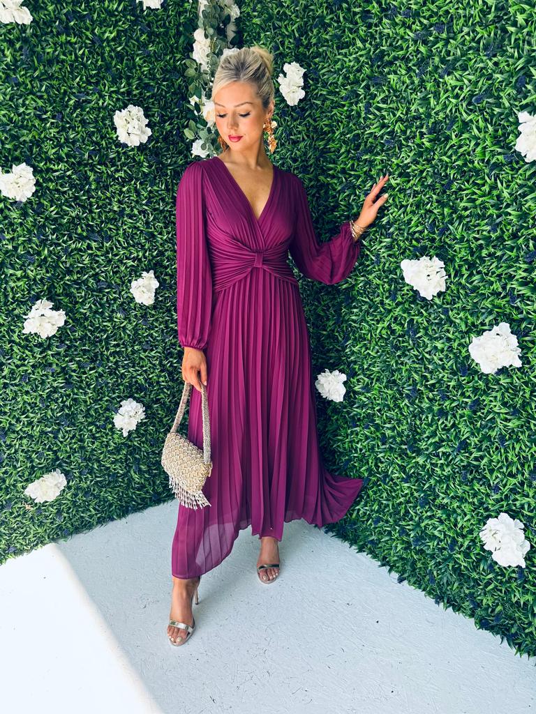 Fraya Pleat Maxi Dress Berry