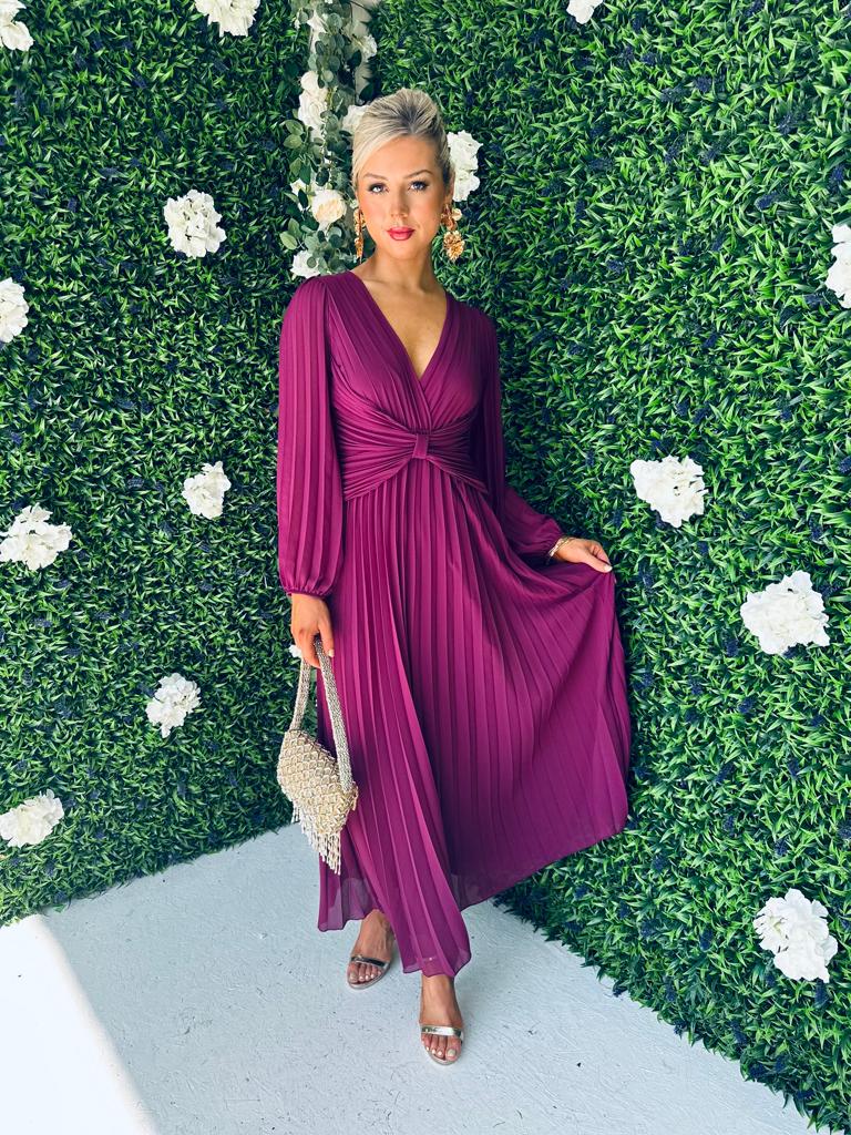 Fraya Pleat Maxi Dress Berry