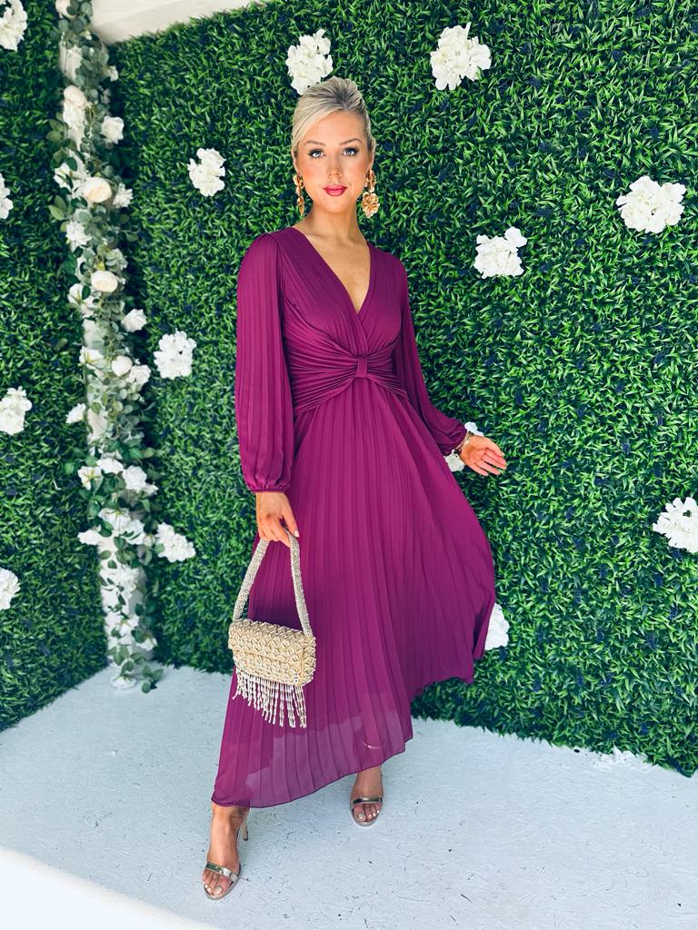 Fraya Pleat Maxi Dress Berry