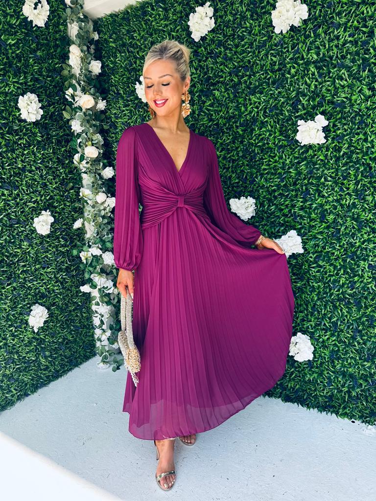 Fraya Pleat Maxi Dress Berry