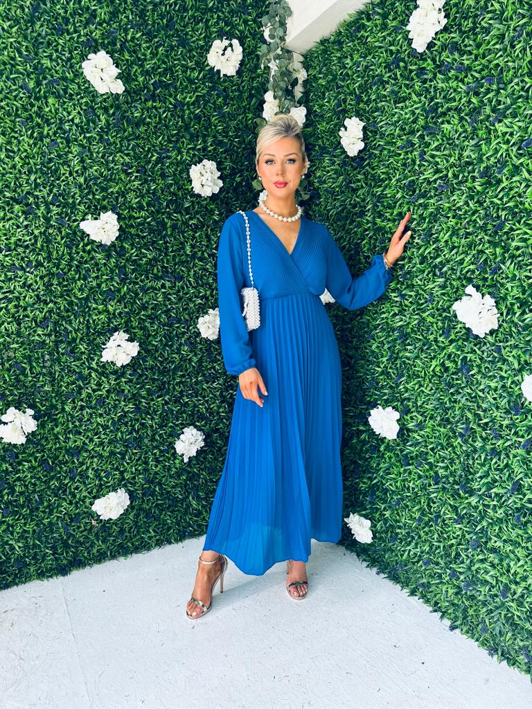 Amber Pleat Midaxi Dress Blue