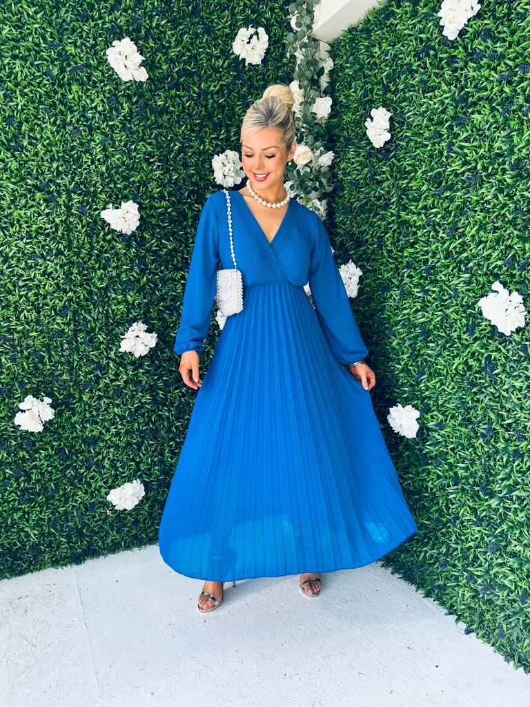 Amber Pleat Midaxi Dress Blue