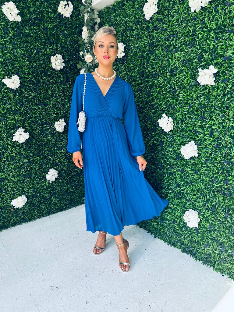 Amber Pleat Midaxi Dress Blue
