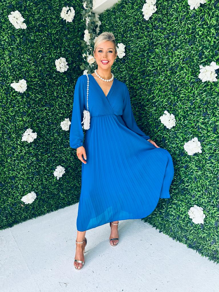 Amber Pleat Midaxi Dress Blue
